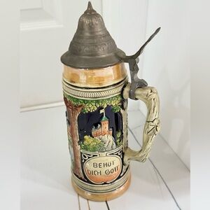 Vintage Lidded 8.5in Beer Stein Behüt Dich Gott Es Wär So Schon Gewesen Germany